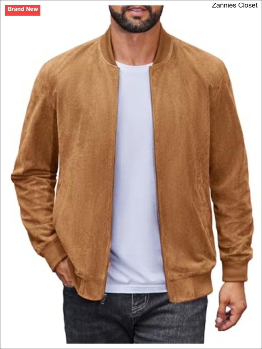 Faux Suede Bomber Jacket Lightweight Varsity Casual Zip Up